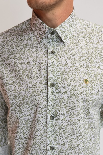 Chemise fleurie pour homme avec Logo poitrine brodé en bicolore
