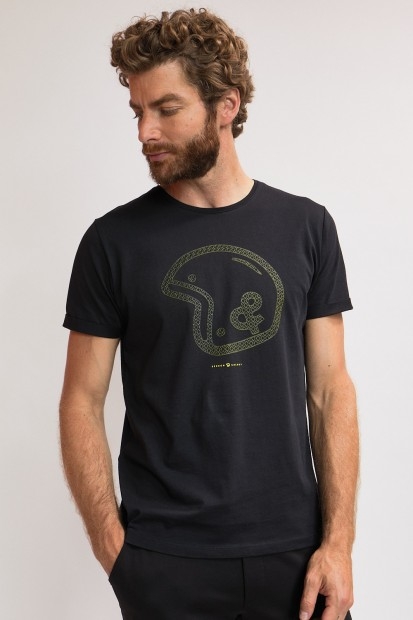 tee-shirt noir avec logo casque de la marque en relief
