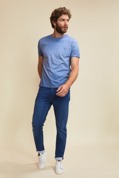t-shirt bleu effet huilé manches courtes pour homme