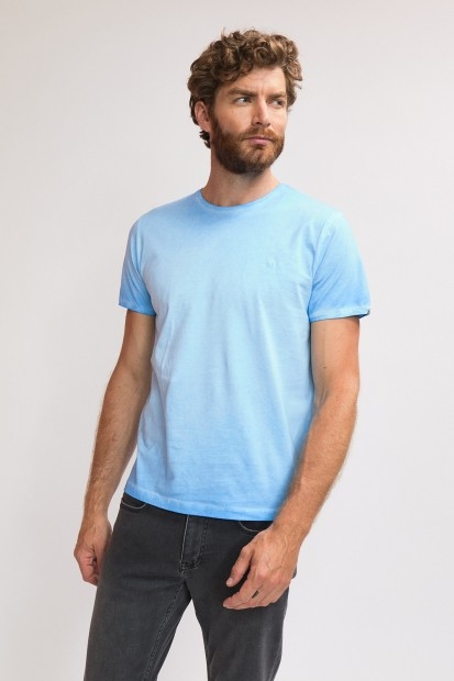 t-shirt turquoise effet huilé manches courtes pour homme