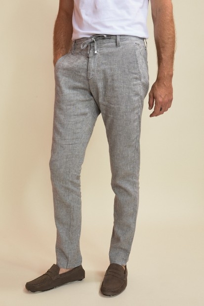 pantalon gris chiné avec cordon de serrage pour homme
