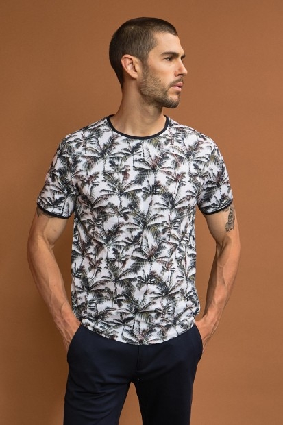tee-shirt col rond pour homme avec imprimé palmiers