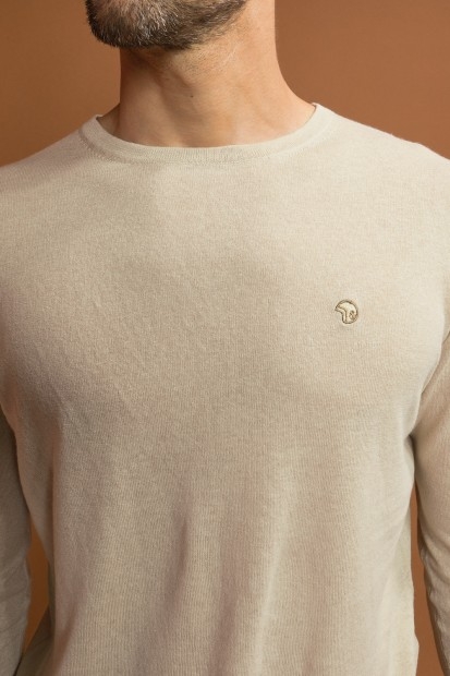 Pull fin col rond beige pour homme